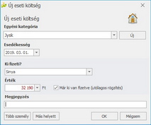 Eseti költség rögzítése